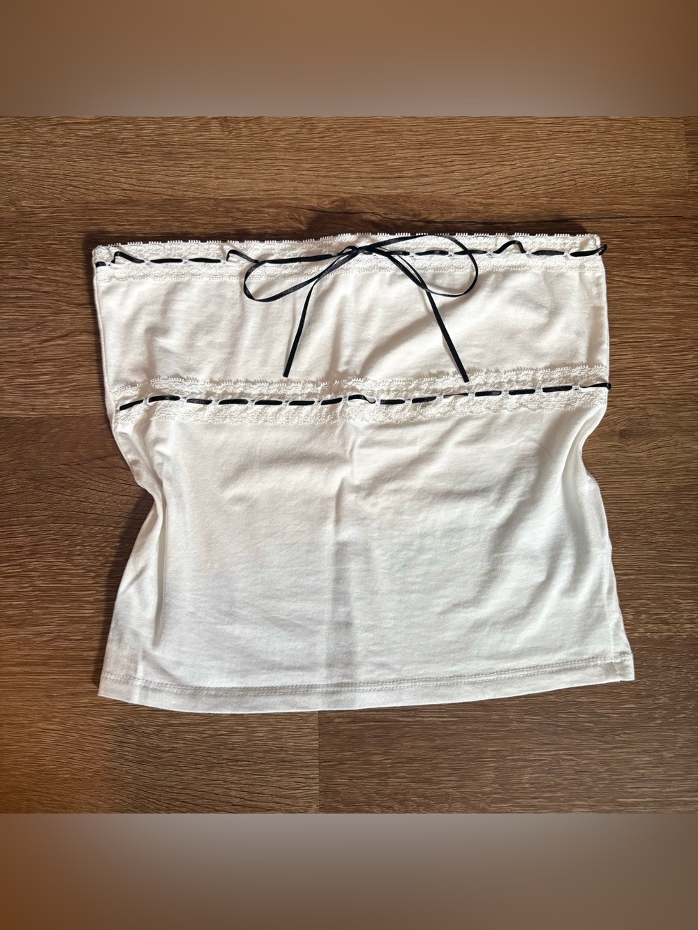 Cotton On Coquette White Tube Top with Black Bow size XS
